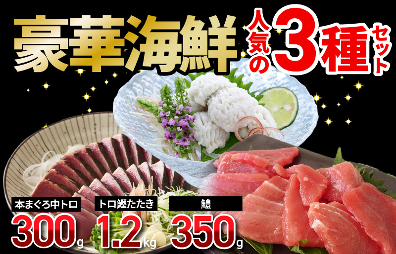 030d076 豪華海鮮 人気の3種セット 本まぐろ中トロ トロ鰹たたき 鱧おとし ふるラボ 地域とあなたを元気にするふるさと納税