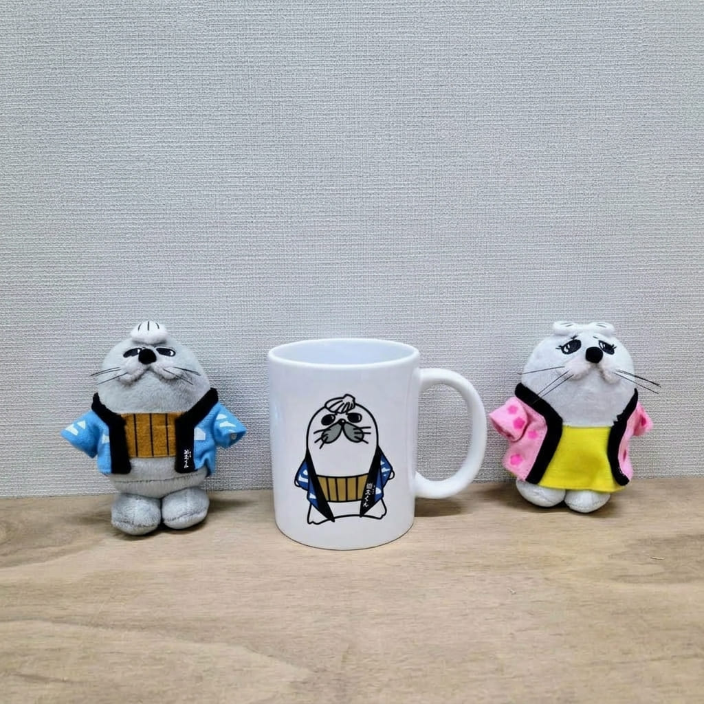 16-195 ゆるキャラ紋太・べつこグッズ(ぬいぐるみ小×2、マグカップ[ブルー］)