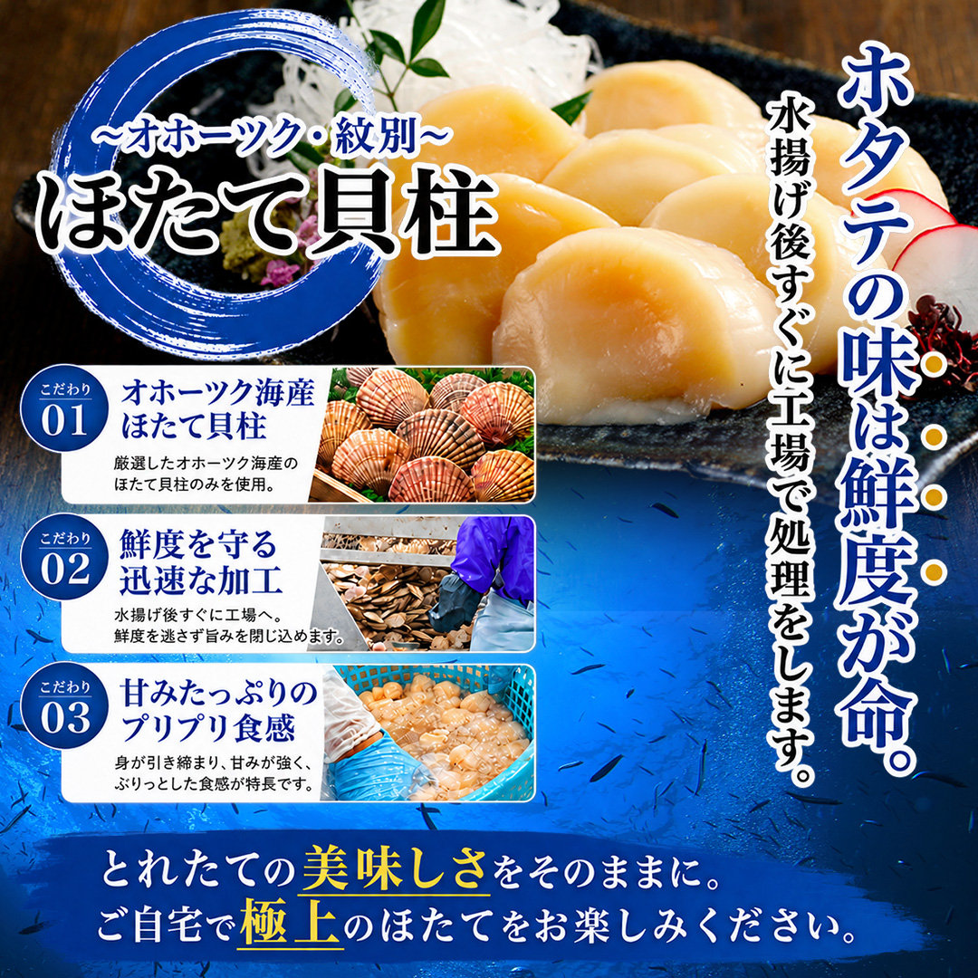 34-48 紋別一等～筋肉ホタテ　1.1kg
