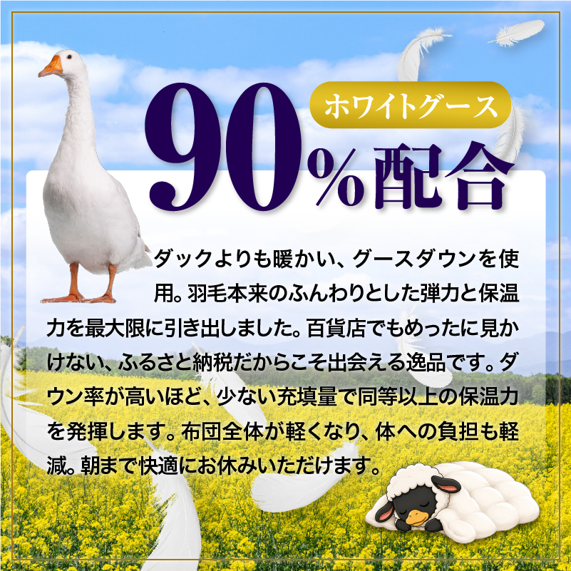 羽毛布団 Royalシリーズ ホワイトグースダウン90% 肌掛け ダウンケット 通年【セミダブル】400dp以上 ホテル仕様 完全国内生産 北海道滝川市