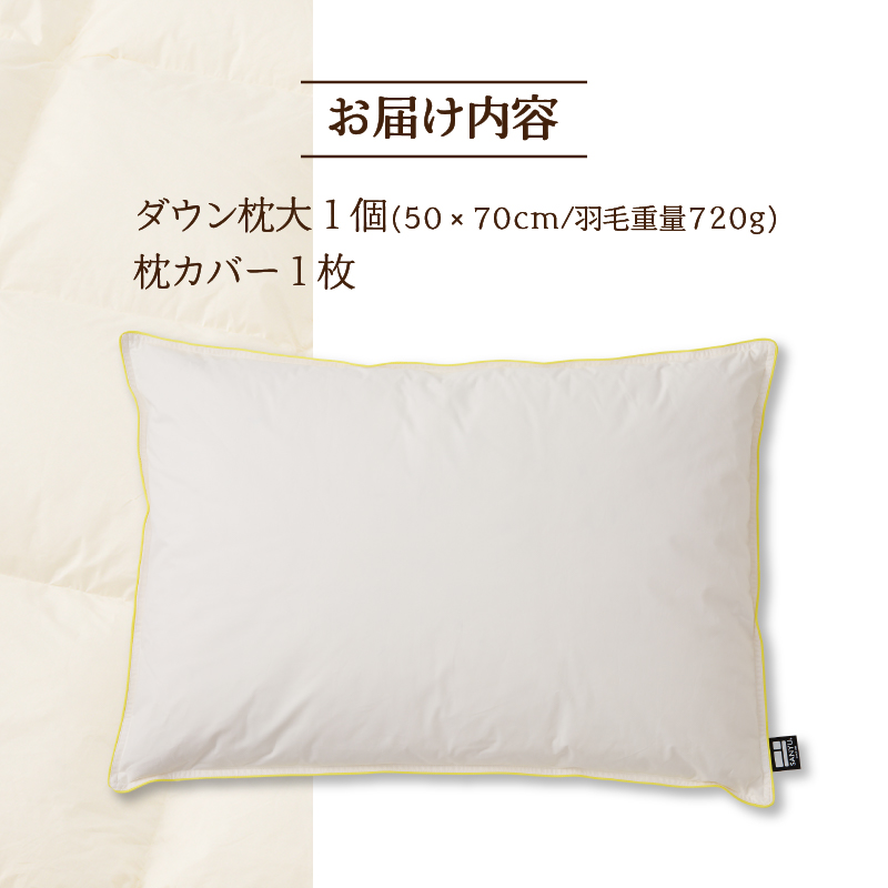 ダウン枕（大）枕カバー付き ホテル仕様 綿100% 完全国内生産 羽毛 枕 まくら 北海道滝川市