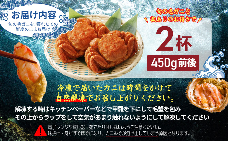 【訳あり品】【北海道産】『冷凍』毛ガニ450g前後×2杯【52000402】