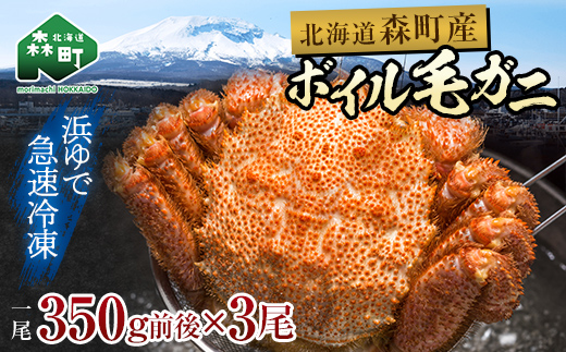 【訳あり】北海道・噴火湾産冷凍ボイル毛ガニ約350g前後×3尾 ＜海鮮問屋　株式会社　瑞宝＞ かに カニ 蟹 ガニ がに 森町 ふるさと納税 北海道 毛蟹 毛かに 毛ガニ 毛カニ mr1-1454