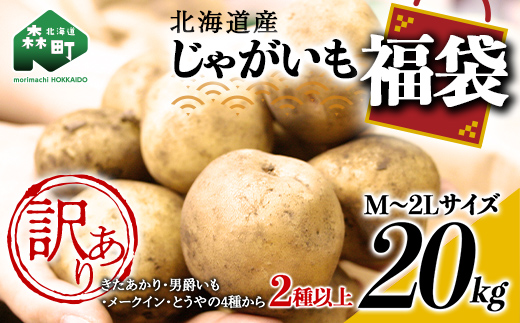 【訳あり】北海道森町産 じゃがいも福袋20kg （2026年8月上旬～12月中旬まで順次お届け） 野菜 ジャガイモ じゃがいも きたあかり だんしゃく 男爵いも とうや メークイン ポテト 北海道 セット 詰め合わせ 福袋 mr1-0145