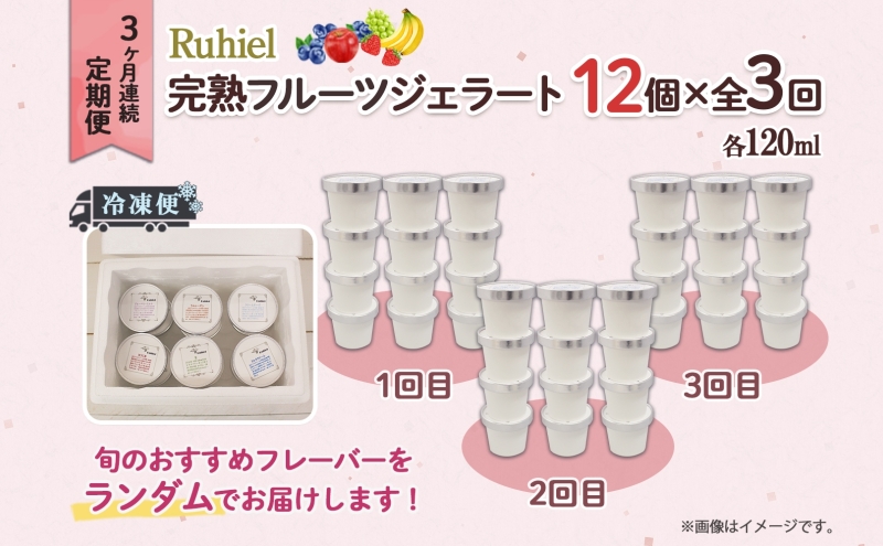 北海道 定期便 3ヶ月連続全3回 Ruhiel 完熟フルーツジェラート 12個 計36個 アイス 詰め合わせ ジェラート 手作り デザート お取り寄せ ギフト 倶知安町 送料無料 【 倶知安町 】 