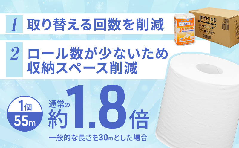 1.8倍長巻 トイレットペーパー 7日以内 最短発送 ダブル 132ロール相当 計72ロール (12ロール×6個パック) 長さ55m 2枚重ね 日用 雑貨 再生紙 日本製 まとめ買い 防災 常備品 エコ 消耗品 備蓄 大容量 ジョイマインド