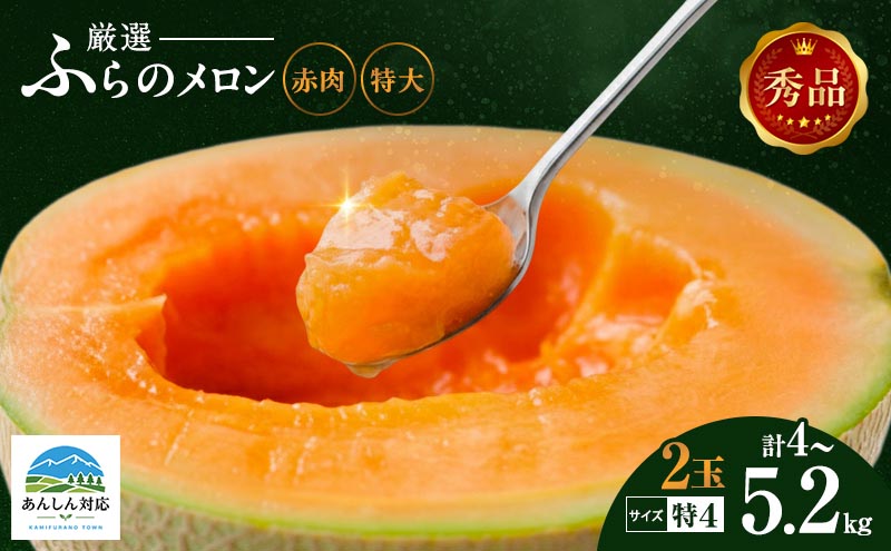 赤肉メロン 2玉 厳選 秀品 特4サイズ 富良野 北海道 各2kg～2.6kg 2玉 セット ファーム富良野 メロン めろん 果物 くだもの フルーツ デザート 旬の果物 旬のフルーツ