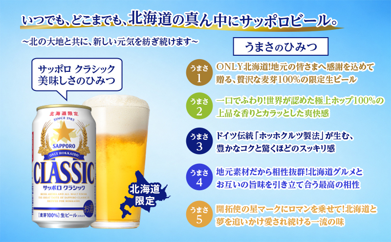 【7回定期便】ビール サッポロクラシック 350ml×24缶 缶ビール お酒 酒 サッポロビール 生ビール 飲み物 ギフト プレゼント お土産 贈答用 家飲み 晩酌 パーティー 缶ビールセット 上富良野町 北海道