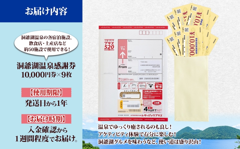 洞爺湖温泉感謝券 90000円 分 金券 クーポン 洞爺湖 湖 温泉 リゾート 有珠山 火山 自然 花火 イルミネーション 旅行 観光 宿泊 施設 北海道 ふるさと納税 絶景 旅 体験 