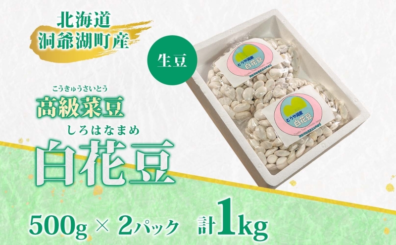 北海道 洞爺湖町産 高級菜豆 白花豆 500g×2袋 計1kg 1月下旬よりお届け しろはなまめ 花豆 豆 マメ まめ 大粒 甘い 北海道産 国産 煮豆 スープ 煮込み料理 常温 お取り寄せ 送料無料 【 洞爺湖町 】