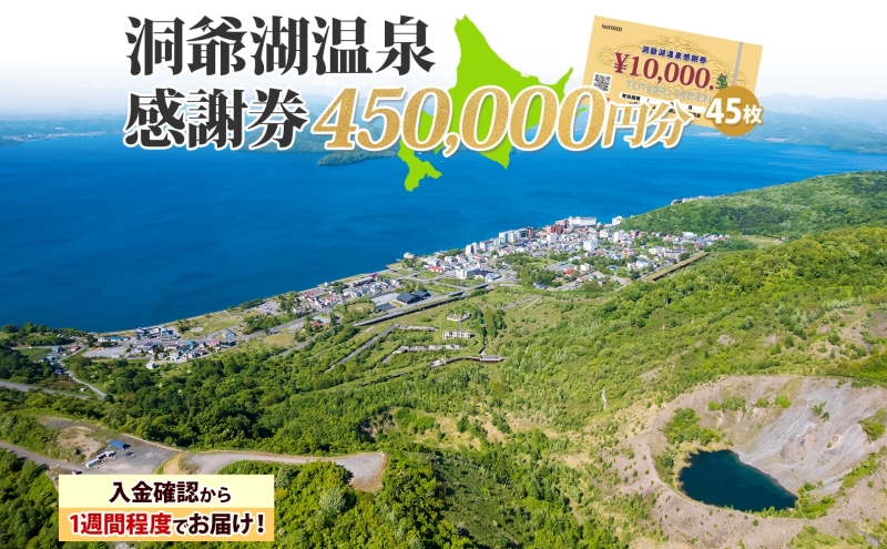 洞爺湖温泉感謝券 450000円 分 金券 クーポン 洞爺湖 湖 温泉 リゾート 有珠山 火山 自然 花火 イルミネーション 旅行 観光 宿泊 施設 北海道 ふるさと納税 絶景 旅 体験 