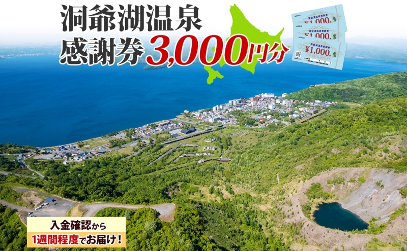 洞爺湖温泉感謝券 3000円 分 金券 クーポン 洞爺湖 湖 温泉 リゾート 有珠山 火山 自然 花火 イルミネーション 旅行 観光 宿泊 施設 宿 アクティビティ 体験 チケット 送料無料 北海道 洞爺湖町