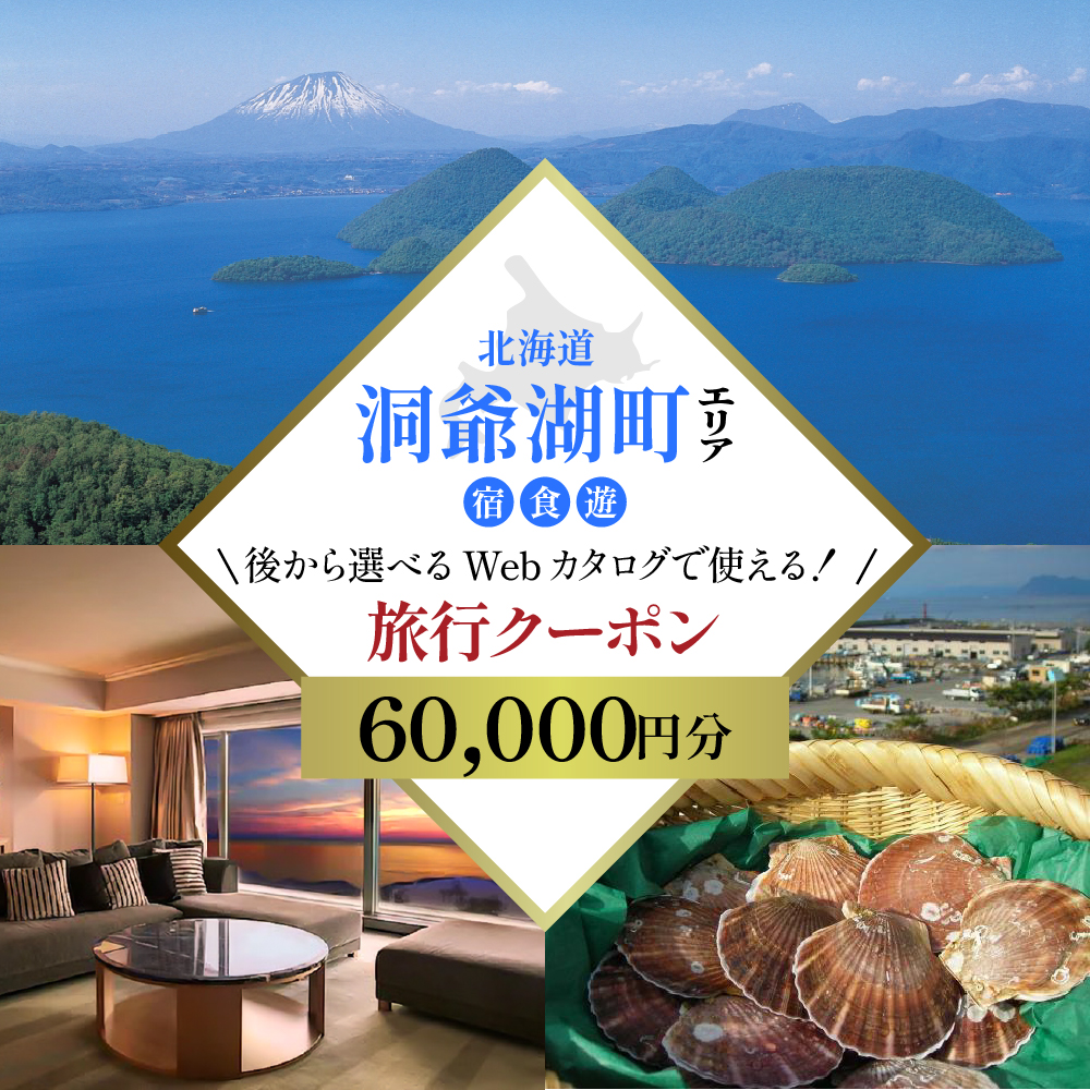 北海道ツアー 洞爺湖温泉 後から選べる旅行Webカタログで使える！ 旅行クーポン（60,000円分） 旅行券 宿泊券 飲食券 体験サービス券 北海道 ふるさと納税 洞爺湖 観光 温泉 絶景 【JTA】