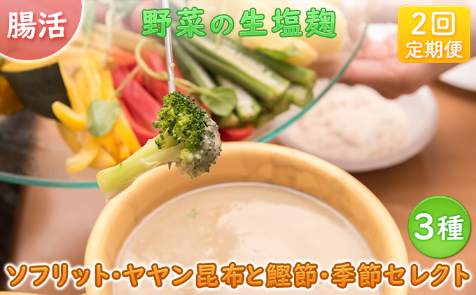 【塩麹3種×1ヶ月おき計2回お届け 定期便】サニーサイドアップカフェ 野菜の生塩麹 3種（ソフリット＋ヤヤン昆布と鰹節＋季節セレクト） 調味料 発酵食品 万能調味料 抗酸化作用 整腸作用 【9月末受付終了】9月30日受付終了