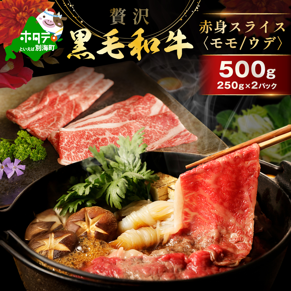黒毛和牛 赤身肉スライス（モモ ウデ） 500g（250g×2パック）（ 肉 牛肉 北海道産肉 北海道産牛肉 道産肉 道産牛肉 肉ギフト 牛肉ギフト 肉セット 牛肉セット 肉お取り寄せ 牛肉お取り寄せ 肉送料無料 牛肉送料無料 ）