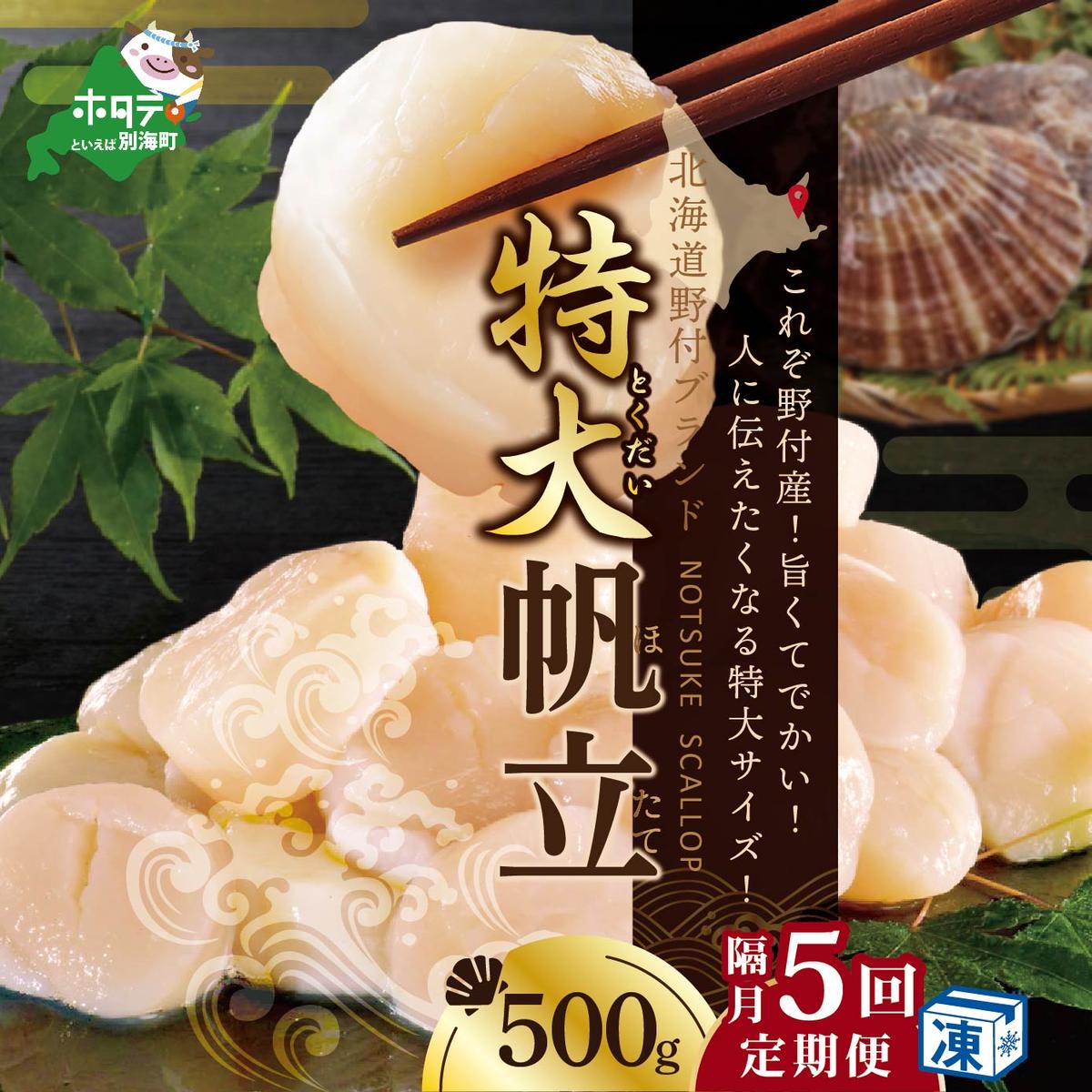 【隔月5ヶ月定期便】北海道 野付産 冷凍ホタテ 貝柱 特大（Mサイズ）ホタテ500ｇ（ほたて ホタテ 帆立 ふるさと納税 お届け）
