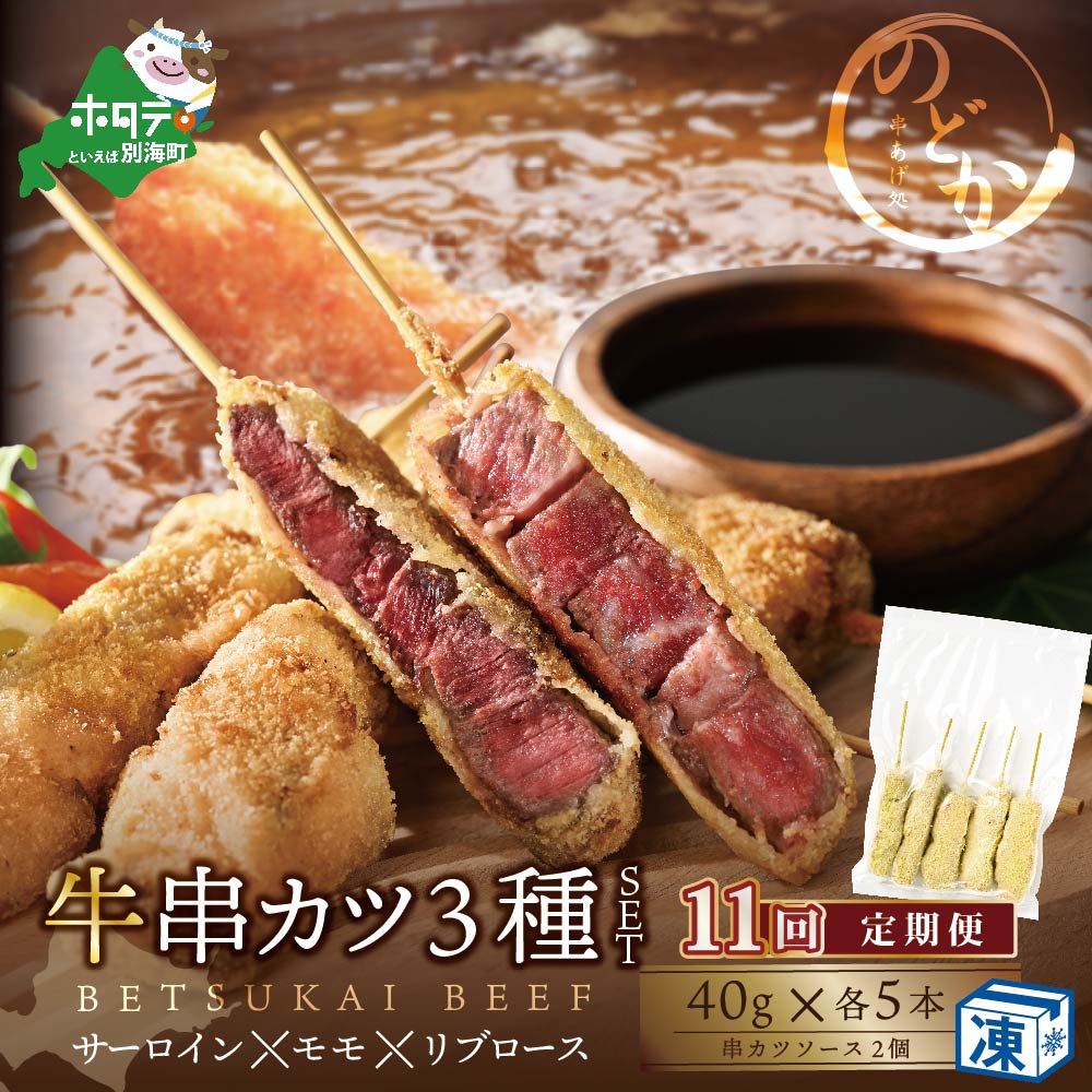 【毎月定期便】サーロイン・モモ・リブロース3種の牛カツセット×11ヵ月【NDM110096】（串あげ処のどか）