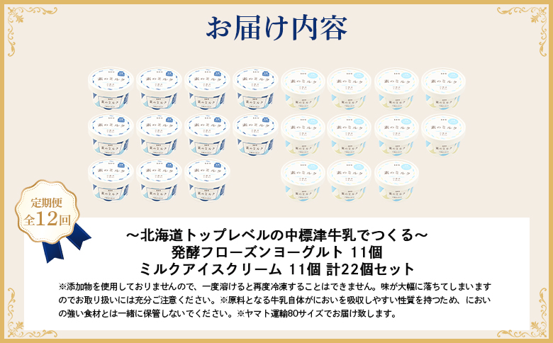 北海道 プレミアムミルクアイスクリーム×11個とフローズンヨーグルト×11個セット計２２個　12ｶ月定期便【1115802】