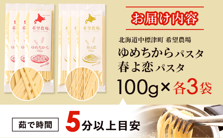 北海道中標津町産「春よ恋」パスタ・「ゆめちから」パスタ 各3袋（合計6袋）【82006】