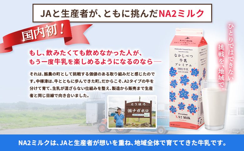 なかしべつ牛乳プレミアム NA2 MILK 200ml×6個【1402403】