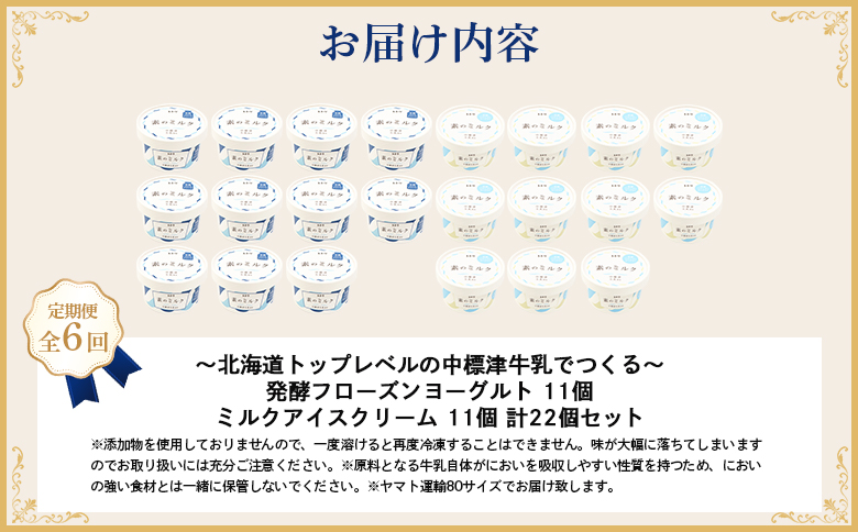 北海道 プレミアムミルクアイスクリーム×11個とフローズンヨーグルト×11個セット計２２個　６ｶ月定期便【1115602】