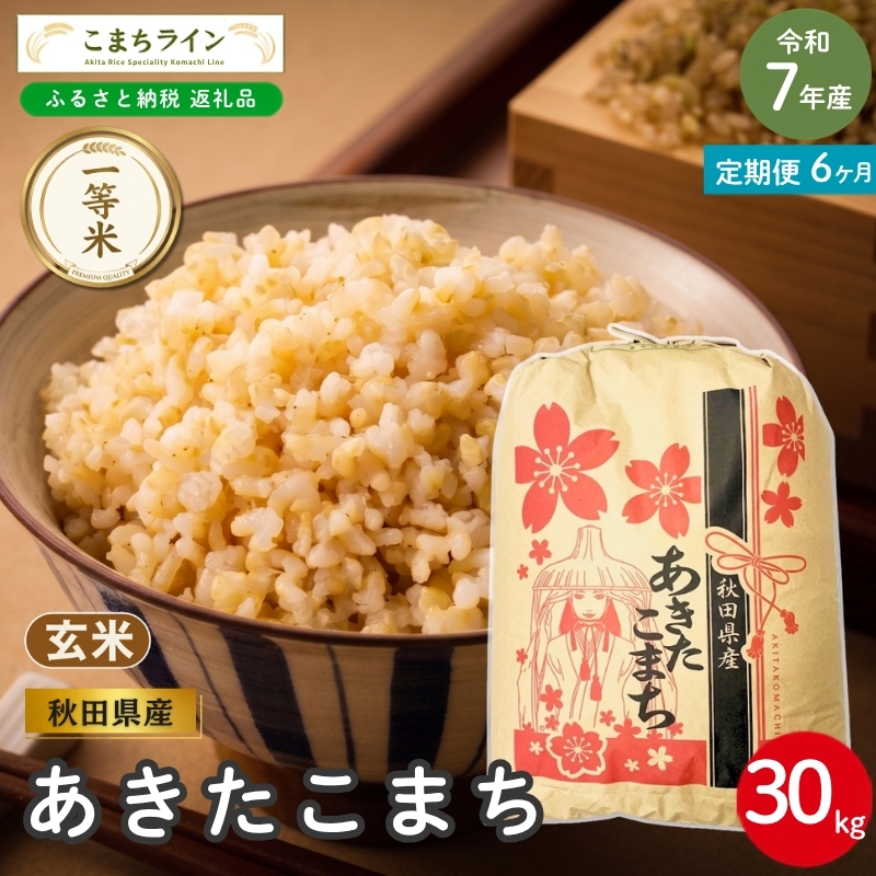 《 6回定期便 》 米 令和7年産 あきたこまち 玄米 30kg×6回 秋田県産 米 一等米 ブランド米 180キロ 一人暮らし 秋田 能代 能代市 送料無料 《こまちライン》