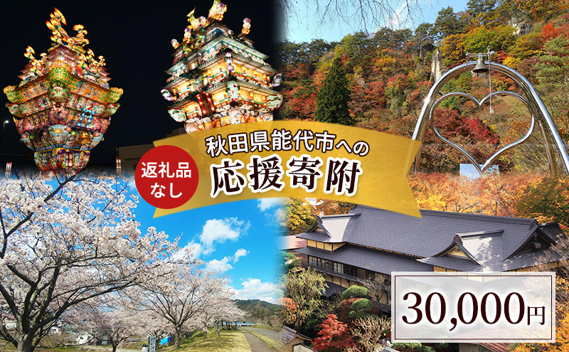 【返礼品なし】秋田県能代市への寄付 応援 支援 寄附のみ 30,000円【能代市ふるさと納税】