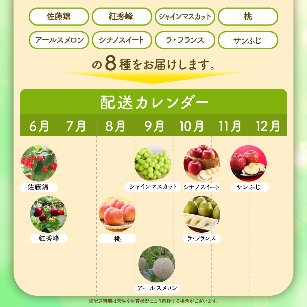 【令和9年産】山形県産 8種類 旬のフルーツ定期便（計8回） ka008-100e008-r9