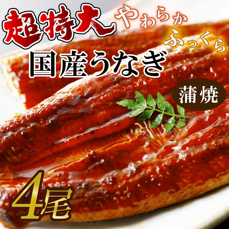超特大！やわらか国内産うなぎ蒲焼220～250g 4尾　計880g以上|うなぎ 鰻 蒲焼 特大 茨城県 行方市(AD-93-1)