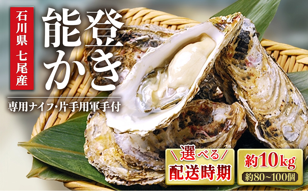 【能登半島地震復興支援】【発送時期が選べる】魚介類 牡蠣／能登かき　殻付牡蠣 一斗缶/約10kg（約80〜100個） 専用ナイフ 片手用軍手付 /世界農業遺産「能登の里山里海」 石川県 七尾市 能登 ※要加熱 ※2027年1月下旬〜5月下旬頃に順次発送予定 ※離島への配送不可