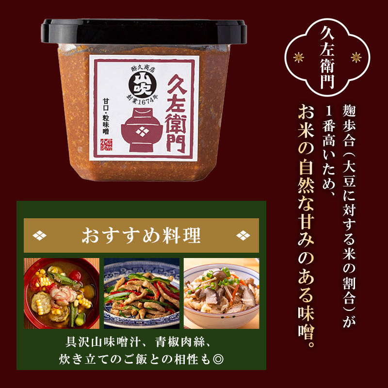 9月30日掲載終了 味噌 山吹味噌 500g×3種 詰め合わせ セット 大寒仕込み コク 久左衛門 信州味噌 みそ ミソ 熟成 調味料 小分け 長野県 長野 お米 米 老舗味 