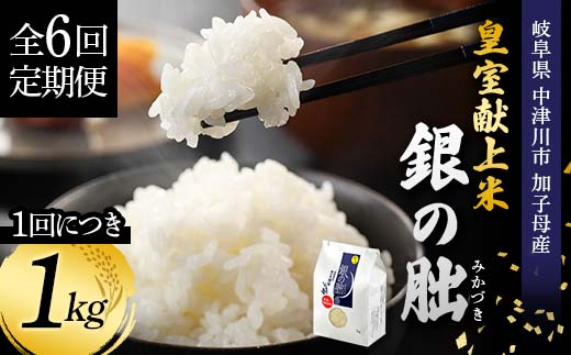 ＜テレビで紹介されました！＞令和8年産 新米【全6回定期便】皇室献上米『銀の朏』1kg 中津川市加子母産 栽培期間中化学肥料不使用 お米 精米 F4N-2886