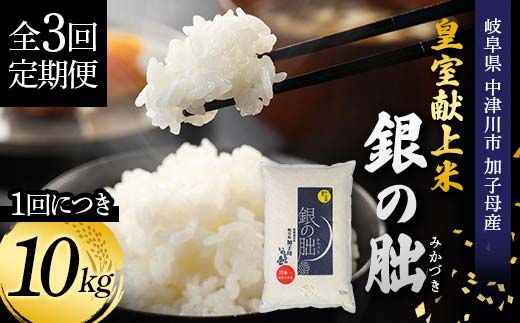 ＜テレビで紹介されました！＞令和8年産 新米 【全3回定期便】皇室献上米『銀の朏』10kg 中津川市加子母産 栽培期間中化学肥料不使用 お米 精米 F4N-2905
