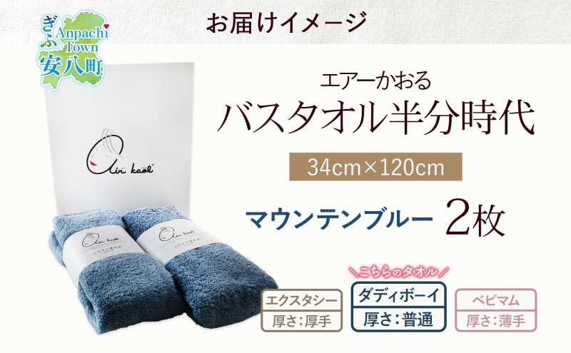タオル エアーかおる ダディボーイ バスタオル半分時代  マウンテンブルー  2枚 セット 34×120cm ハーフバスタオル スリムバスタオル 日本製 綿100％  軽い ふわふわ スーパーZERO ヘアドライタオル 吸水速乾 送料無料 浅野撚糸 岐阜県 【 安八町 】