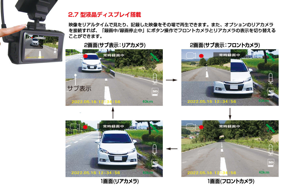 a73-002　ドライブレコーダー 200万画素 1カメラ FC-DR231WWPLUS