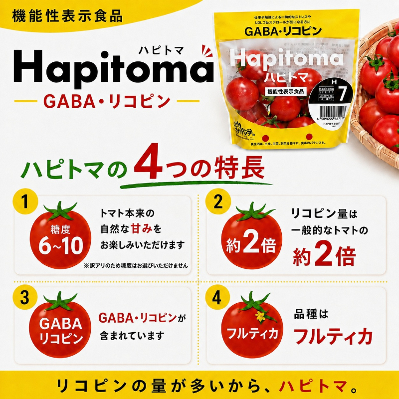【12ヶ月定期便】機能性表示食品 Hapitoma ハピトマ 糖度7（1kg）【配送不可：北海道・沖縄・離島】健康 ヘルシー GABA リコピン 人気 厳選 袋井市 野菜 トマト ミニトマト とまと 12回 1年 