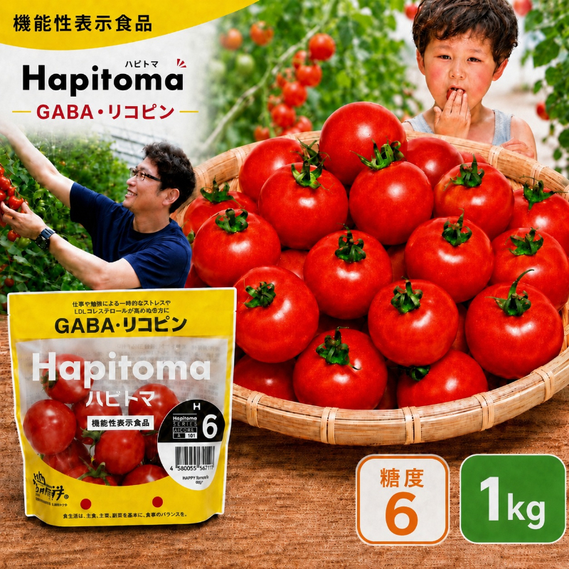 機能性表示食品 Hapitoma ハピトマ 糖度6（1kg）【配送不可：北海道・沖縄・離島】健康 ヘルシー GABA リコピン 人気 厳選 袋井市 野菜 トマト ミニトマト とまと 