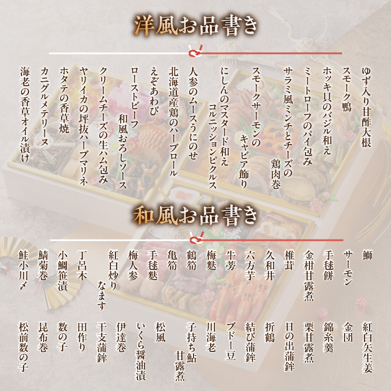 【ふるさと納税】名鉄小牧ホテルのおせち料理(和洋折衷三段)冷蔵 52品 4～5人前 2027年 【数量限定 お申込期限12/15まで】 解凍不要 ホテル特製 伝統 おせち 2027 おせち料理 小牧市 お節 冷蔵おせち 人気 新春 迎春おせち 定番おせち 本格おせち 和洋折衷おせち 縁起物おせち 12月31日 お届け お正月 お取り寄せ