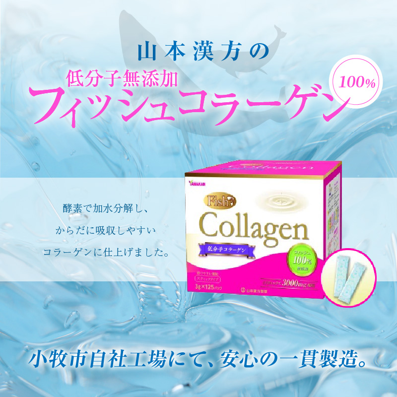 低分子無添加フィッシュコラーゲン 計125スティック 62〜125日分 山本漢方 100％ピュアコラーゲン 健康 美容