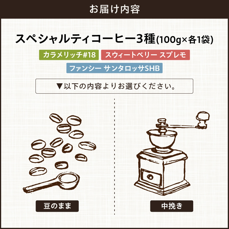 【こだわりの贅沢コーヒー】「Sunny side」の自家焙煎珈琲スペシャルティ珈琲飲み比べセット（300g） こだわりの贅沢コーヒー Sunny side 自家焙煎珈琲 スペシャルティ珈琲 飲み比べセット 300g 選べる 豆 粉 自家焙煎 本格珈琲 詰合せ 厳選 高品質 アラビカ種 コーヒー豆 ブラジル コロンビア グァテマラ 愛知県 小牧市 送料無料