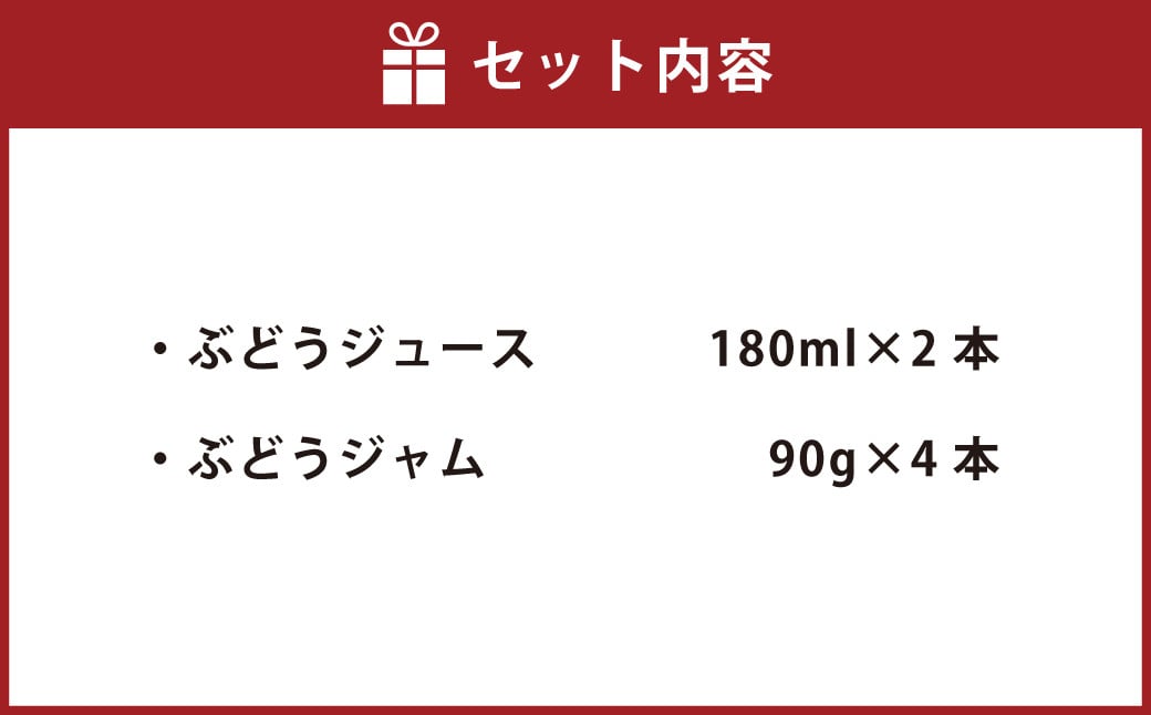 幸田町産 ぶどう使用(無添加、無糖、無加水)100% ジュース2本 ジャム(90g)4本 詰め合わせ ぶどうジュース ぶどうジャム