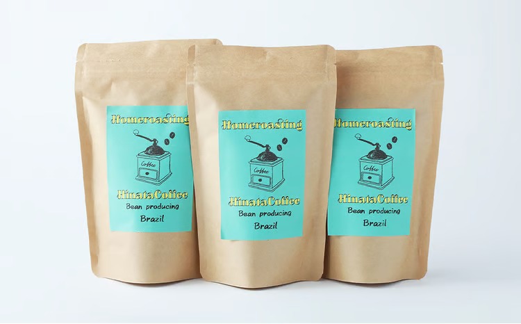 コーヒー 豆 粉（ブラジル サントス 中煎り 中細挽き）100g × 3個セット 計300g | ミディアムロースト ギフトBOX付き コーヒー 珈琲 自家焙煎 ひなた珈琲 幸田町 送料無料