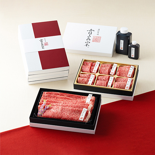 【カネ吉山本】近江牛【琵琶】すき焼き2種・焼肉6種盛り合わせ2段重【Y161W1】（国産牛　和牛　ブランド牛　ブランド和牛　黒毛和牛　牛肉　肉　高級　人気　おすすめ　神戸牛　松阪牛 に並ぶ 日本三大和牛 近江牛）