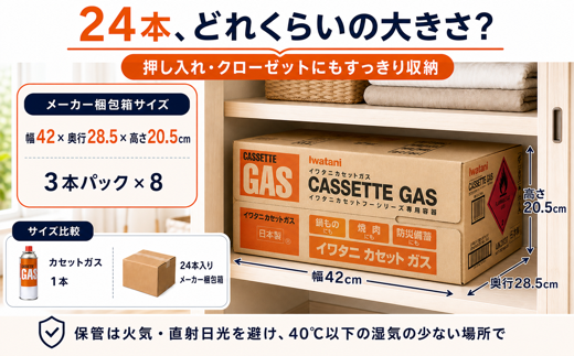 イワタニ　カセットガス　CB缶　カセットボンベ　３P　８パックセット 4182【FI07W1】（滋賀県　近江八幡市）