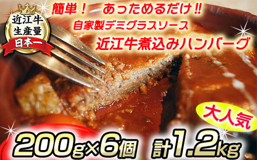 近江牛煮込みハンバーグ　自家製デミグラスソース　【1200g（200ｇ×6個）】【DI01W】（国産牛　和牛　ブランド牛　ブランド和牛　黒毛和牛　牛肉　肉　高級　人気　おすすめ　神戸牛　松阪牛 に並ぶ 日本三大和牛 近江牛）