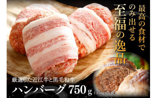 【カネ吉山本】特選黒毛和牛／近江牛 プレミアムハンバーグ 5個箱入【750ｇ（約150ｇ×5個）】【Y095W】