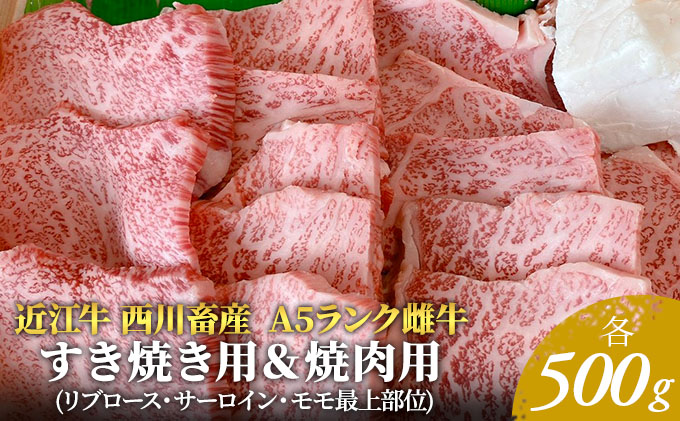 【最短1週間発送】 A5ランク 近江牛 すき焼き肉 すき焼き 焼肉 肉 牛肉 雌牛 すき焼き用＆焼肉用 各500g ふるさと納税 お肉 バーベキュー サーロイン ブランド牛 黒毛和牛 滋賀県 豊郷町