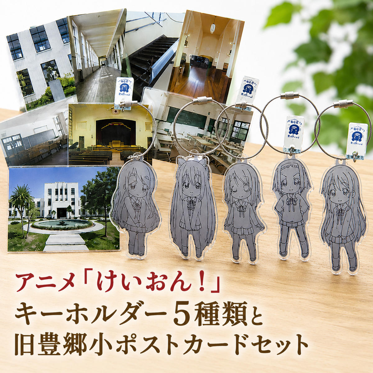 アニメ けいおん グッズ キーホルダー 豊郷小学校旧校舎群 アニメ「けいおん！」キーホルダー5種類と旧豊郷小ポストカードセット 限定 雑貨 日用品 写真 キャラクター ステンレス製 レーザー加工 デザイン レトロ 旧校舎グッズ 滋賀県 豊郷町