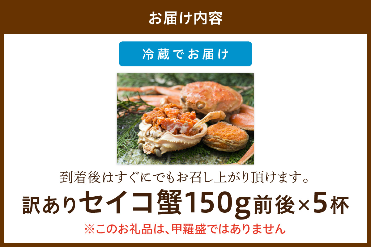 【期間エリア限定！訳あり】厳選！絶品！ 釜茹で セイコ蟹5杯 魚介 魚貝類 訳あり せいこがに ズワイガニ 濃厚 ふるさと納税 カニ わけあり 訳有り ワケアリ