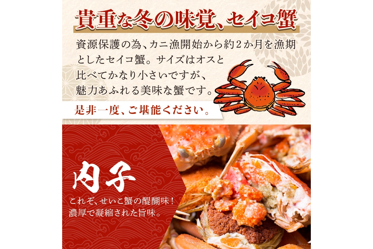【期間エリア限定！】厳選！絶品！ 釜茹で セイコ蟹12杯 海鮮 かに カニ 蟹 セイコ蟹 セコガニ せこ蟹 ズワイガニ ズワイ蟹 コッペ ボイル 海産物 魚介類 ふるさと納税 カニ ふるさと納税 セイコガニ